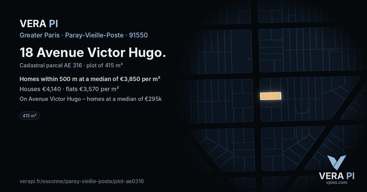 18 Avenue Victor Hugo, Paray-Vieille-Poste at night – the plot lit, the parcels around coloured by the prices near them
