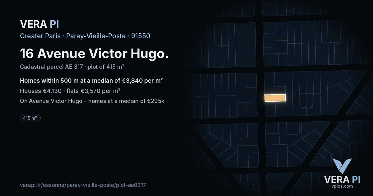 16 Avenue Victor Hugo, Paray-Vieille-Poste at night – the plot lit, the parcels around coloured by the prices near them