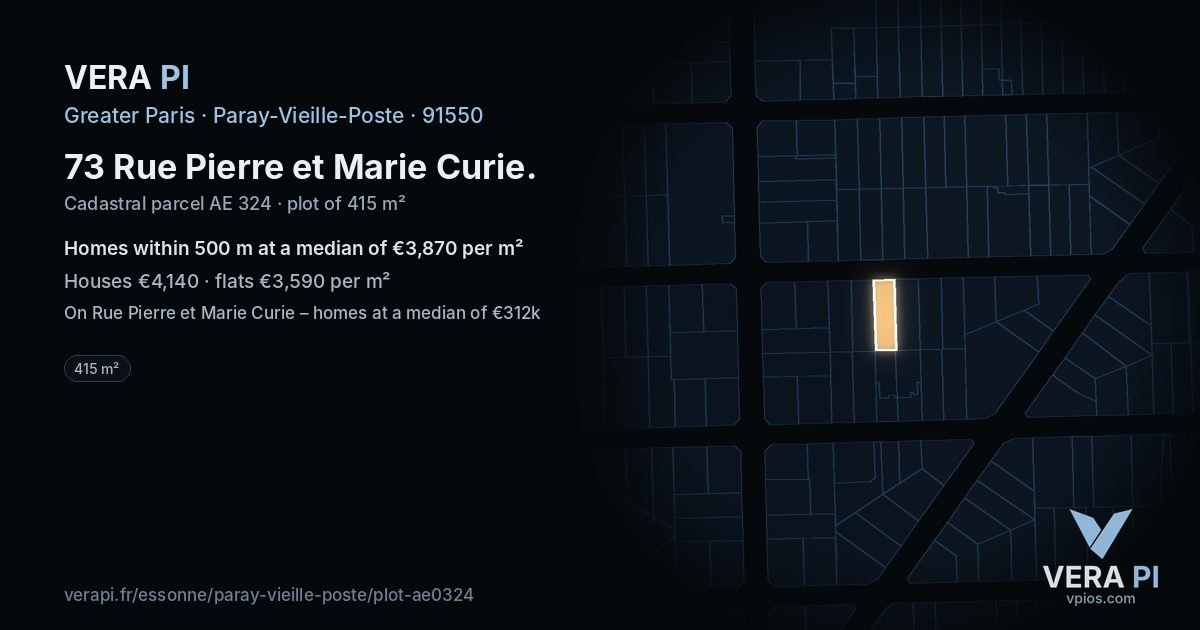 73 Rue Pierre et Marie Curie, Paray-Vieille-Poste at night – the plot lit, the parcels around coloured by the prices near them
