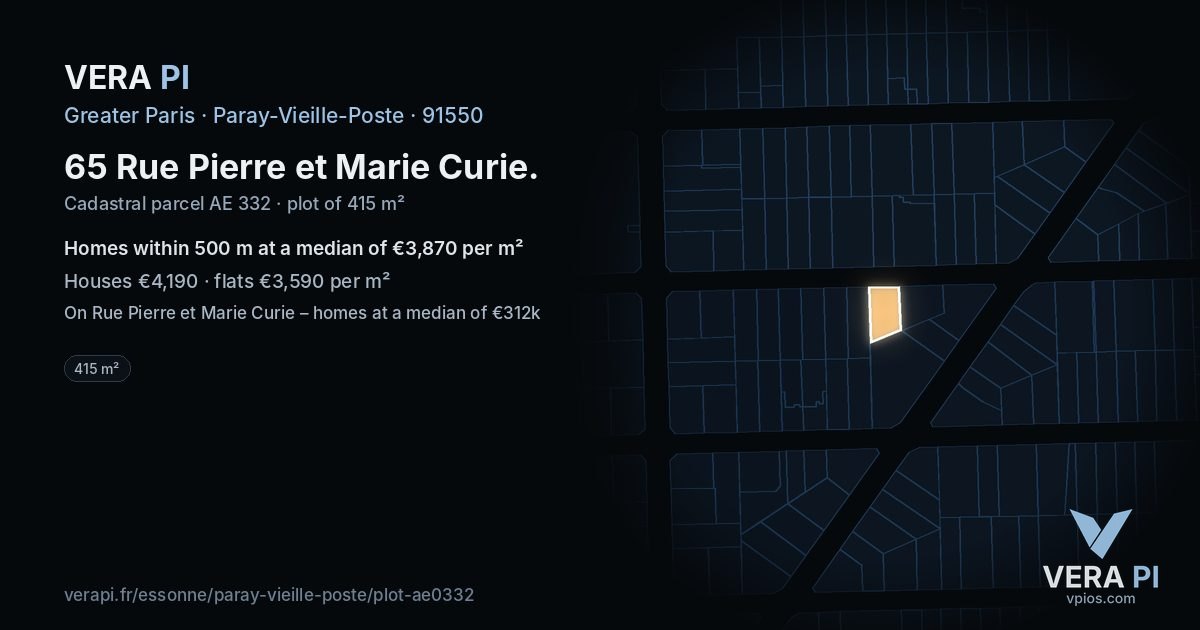 65 Rue Pierre et Marie Curie, Paray-Vieille-Poste at night – the plot lit, the parcels around coloured by the prices near them