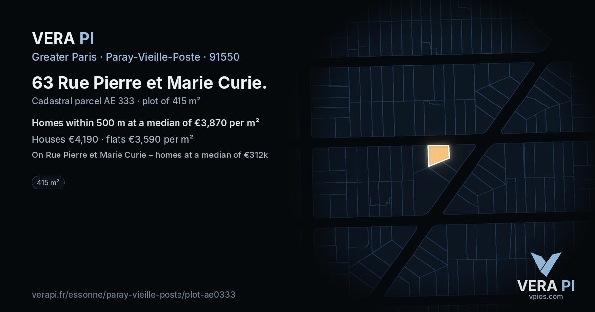 63 Rue Pierre et Marie Curie, Paray-Vieille-Poste at night – the plot lit, the parcels around coloured by the prices near them