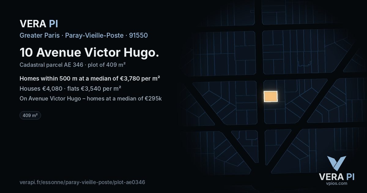 10 Avenue Victor Hugo, Paray-Vieille-Poste at night – the plot lit, the parcels around coloured by the prices near them