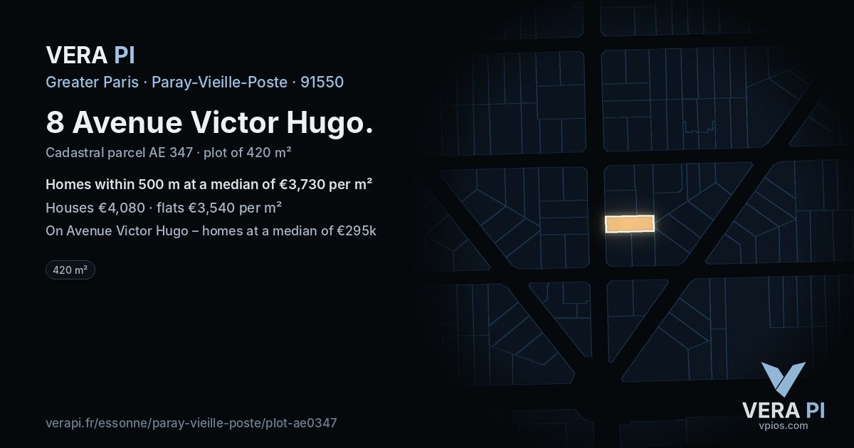 8 Avenue Victor Hugo, Paray-Vieille-Poste at night – the plot lit, the parcels around coloured by the prices near them
