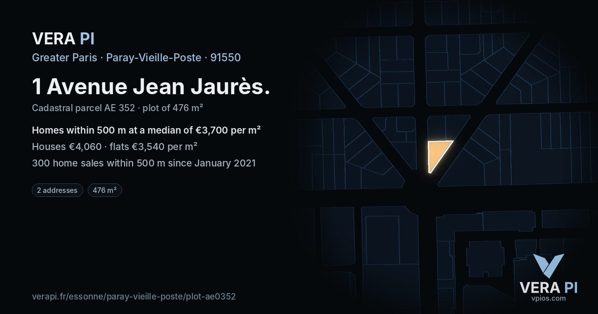 1 Avenue Jean Jaurès, Paray-Vieille-Poste at night – the plot lit, the parcels around coloured by the prices near them