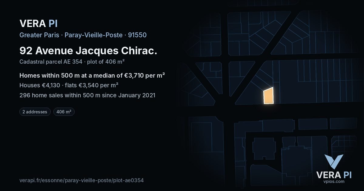 92 Avenue Jacques Chirac, Paray-Vieille-Poste at night – the plot lit, the parcels around coloured by the prices near them