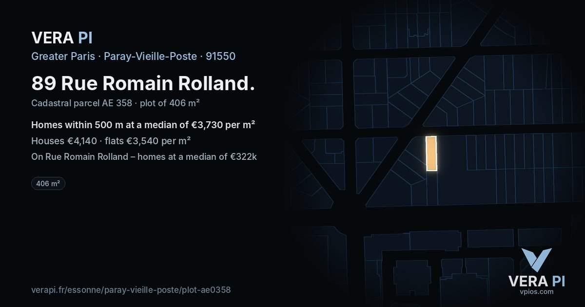 89 Rue Romain Rolland, Paray-Vieille-Poste at night – the plot lit, the parcels around coloured by the prices near them
