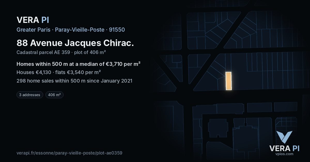 88 Avenue Jacques Chirac, Paray-Vieille-Poste at night – the plot lit, the parcels around coloured by the prices near them