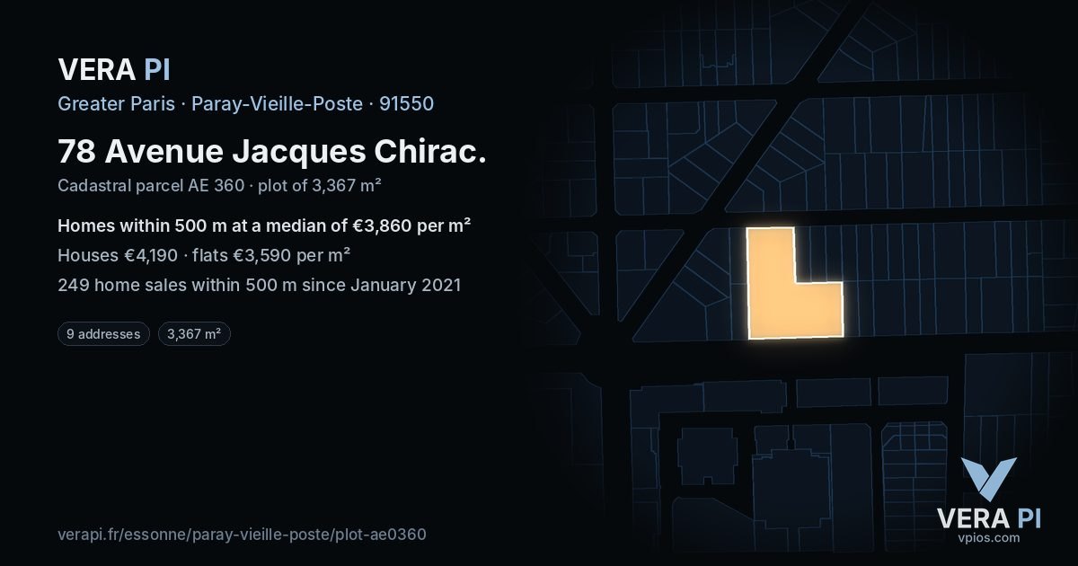 78 Avenue Jacques Chirac, Paray-Vieille-Poste at night – the plot lit, the parcels around coloured by the prices near them