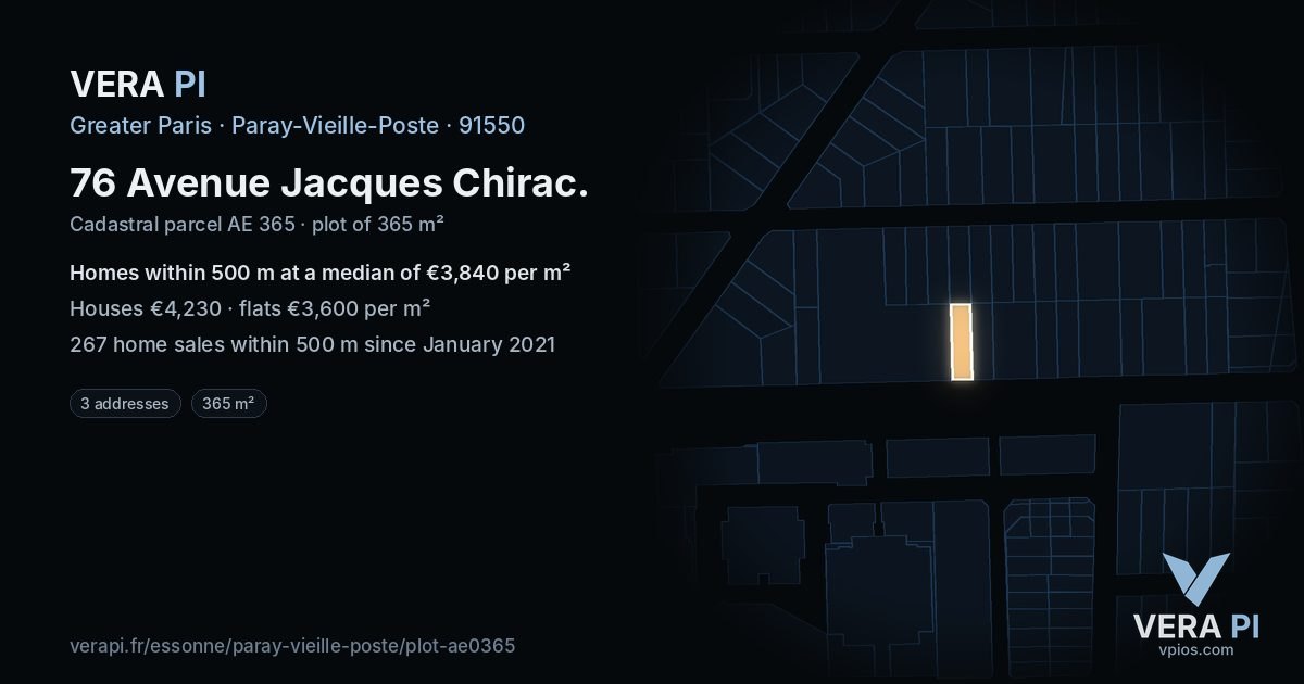 76 Avenue Jacques Chirac, Paray-Vieille-Poste at night – the plot lit, the parcels around coloured by the prices near them