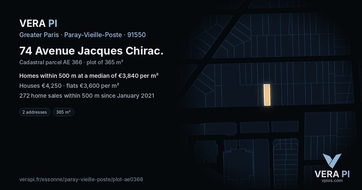 74 Avenue Jacques Chirac, Paray-Vieille-Poste at night – the plot lit, the parcels around coloured by the prices near them