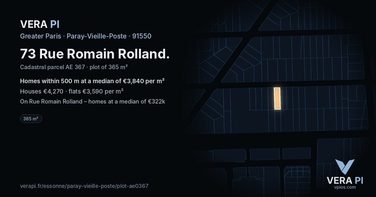 73 Rue Romain Rolland, Paray-Vieille-Poste at night – the plot lit, the parcels around coloured by the prices near them