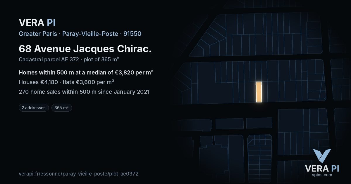 68 Avenue Jacques Chirac, Paray-Vieille-Poste at night – the plot lit, the parcels around coloured by the prices near them
