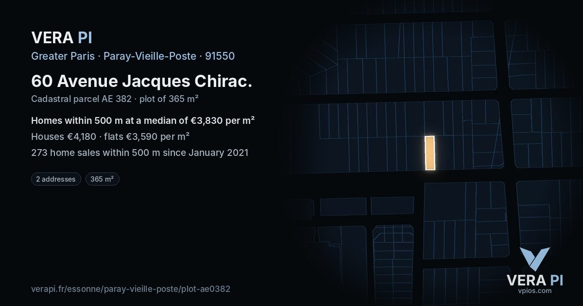 60 Avenue Jacques Chirac, Paray-Vieille-Poste at night – the plot lit, the parcels around coloured by the prices near them