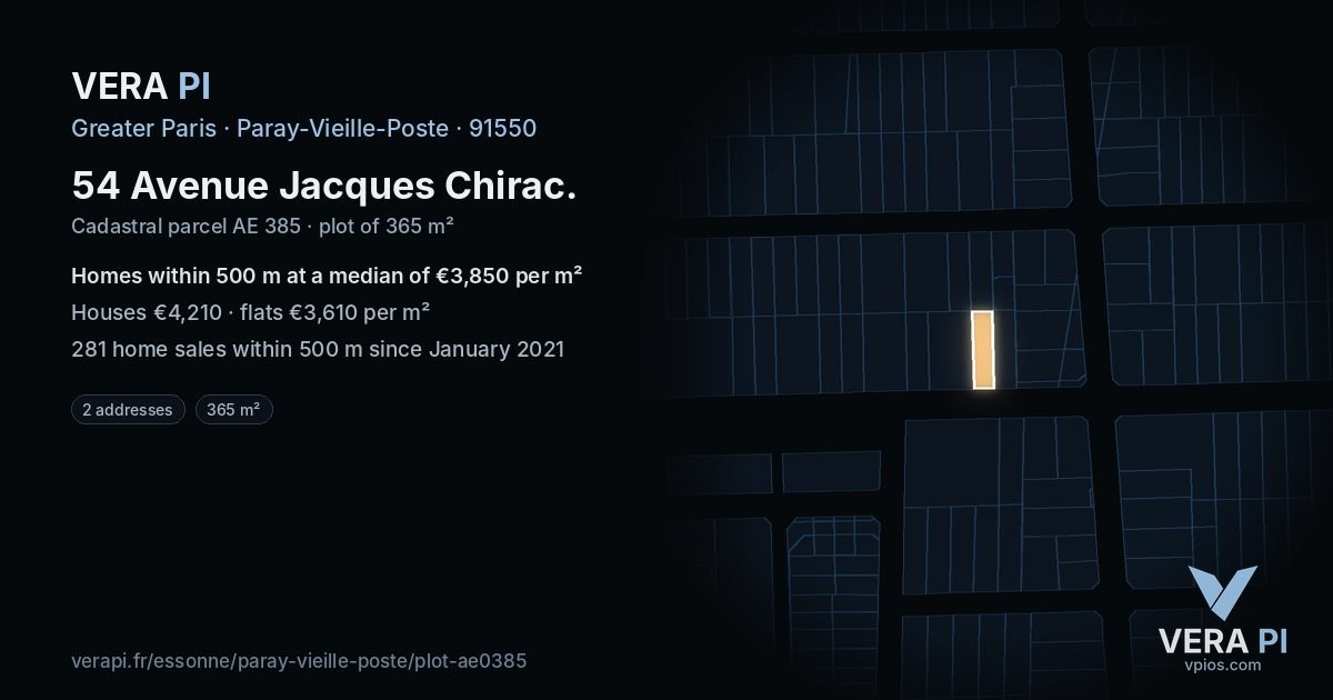 54 Avenue Jacques Chirac, Paray-Vieille-Poste at night – the plot lit, the parcels around coloured by the prices near them