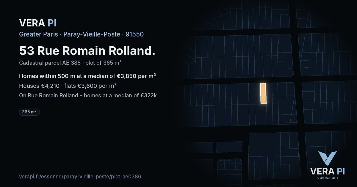 53 Rue Romain Rolland, Paray-Vieille-Poste at night – the plot lit, the parcels around coloured by the prices near them