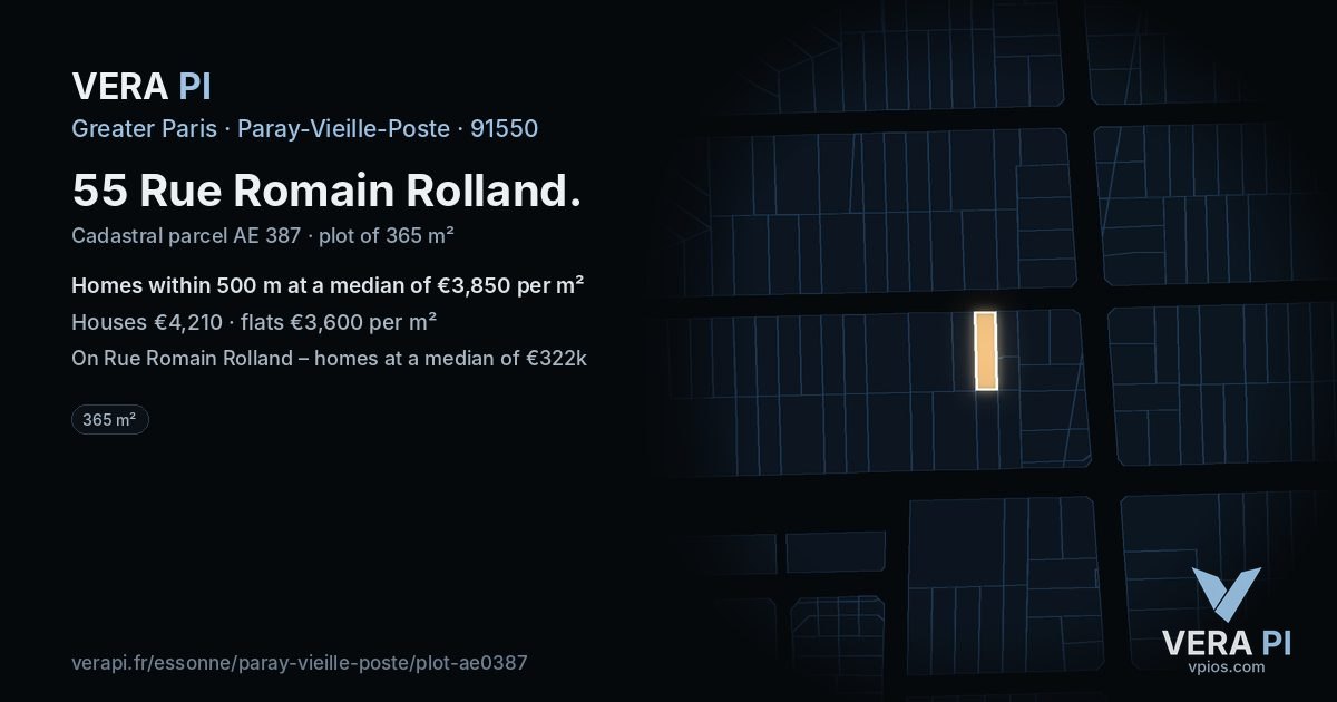 55 Rue Romain Rolland, Paray-Vieille-Poste at night – the plot lit, the parcels around coloured by the prices near them