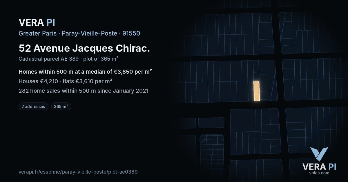 52 Avenue Jacques Chirac, Paray-Vieille-Poste at night – the plot lit, the parcels around coloured by the prices near them