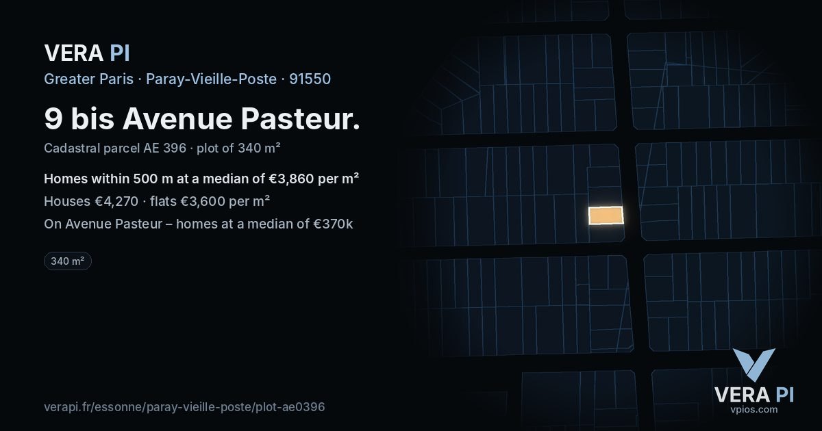 9 bis Avenue Pasteur, Paray-Vieille-Poste at night – the plot lit, the parcels around coloured by the prices near them