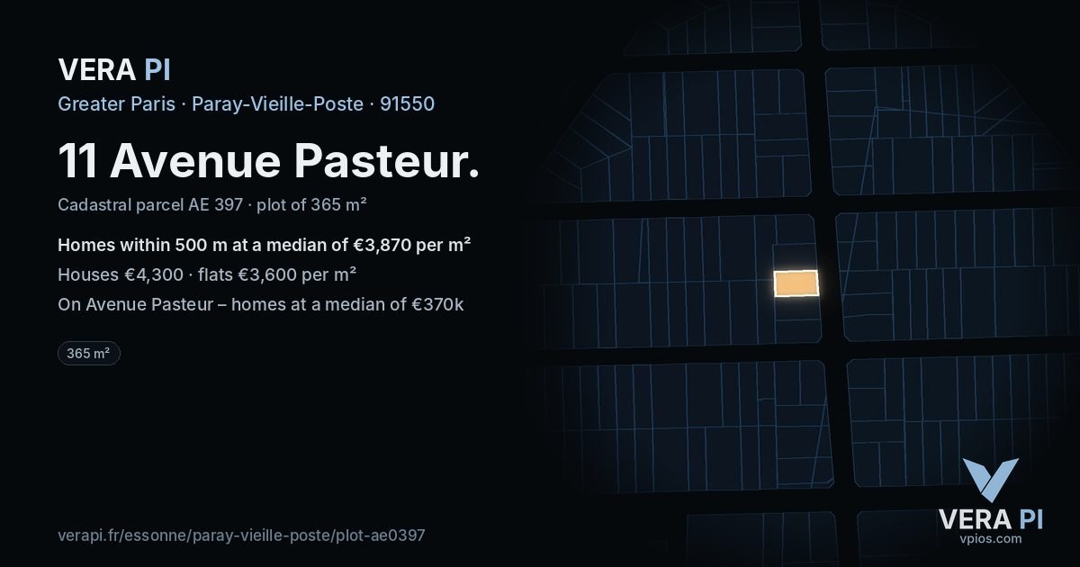 11 Avenue Pasteur, Paray-Vieille-Poste at night – the plot lit, the parcels around coloured by the prices near them