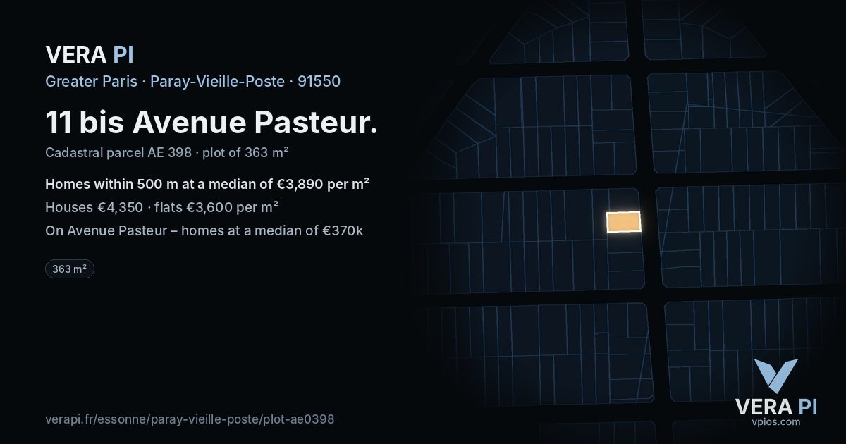11 bis Avenue Pasteur, Paray-Vieille-Poste at night – the plot lit, the parcels around coloured by the prices near them