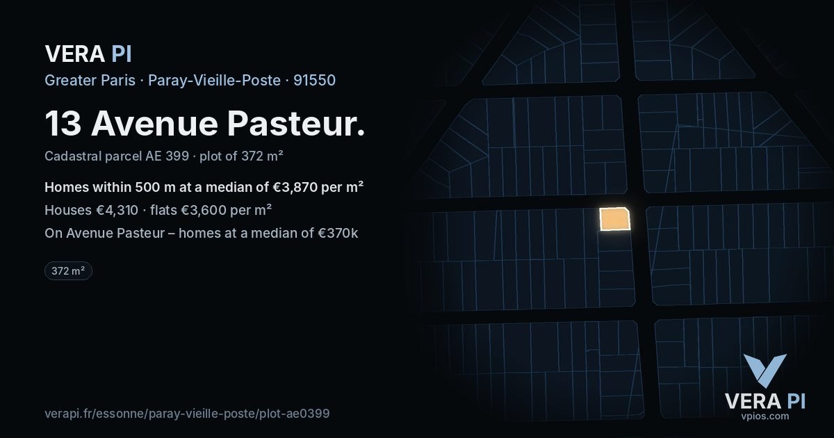 13 Avenue Pasteur, Paray-Vieille-Poste at night – the plot lit, the parcels around coloured by the prices near them