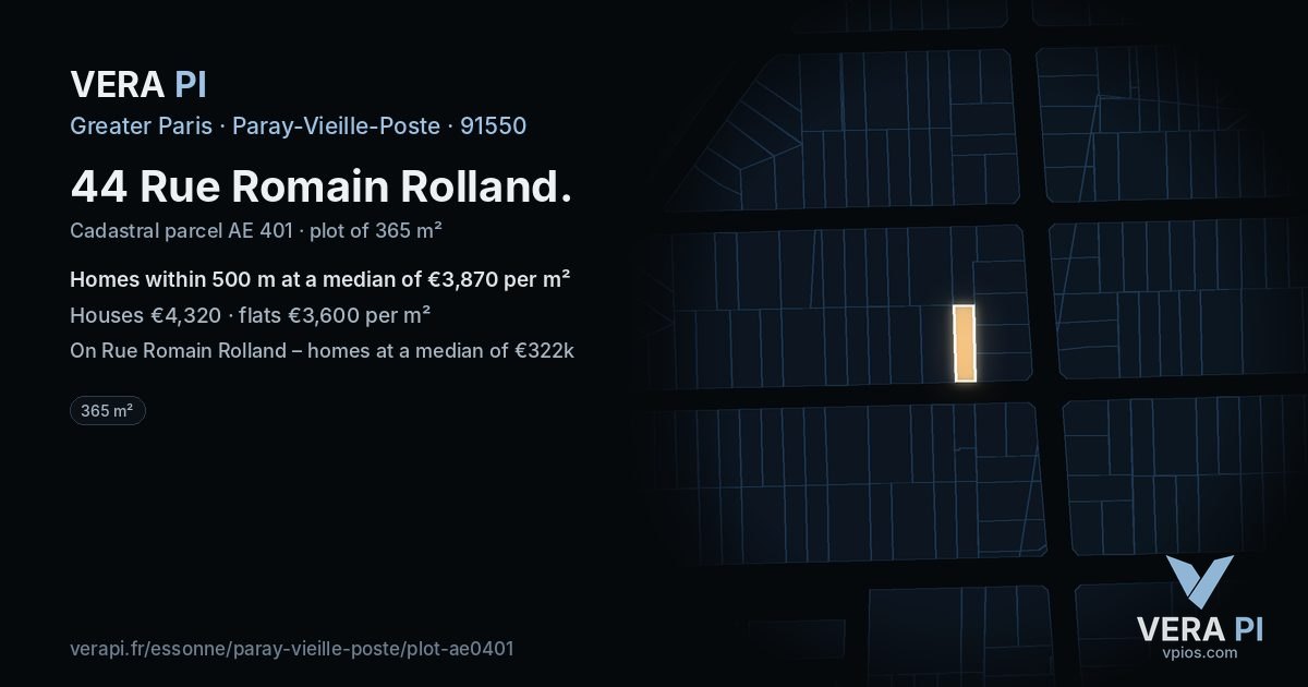 44 Rue Romain Rolland, Paray-Vieille-Poste at night – the plot lit, the parcels around coloured by the prices near them