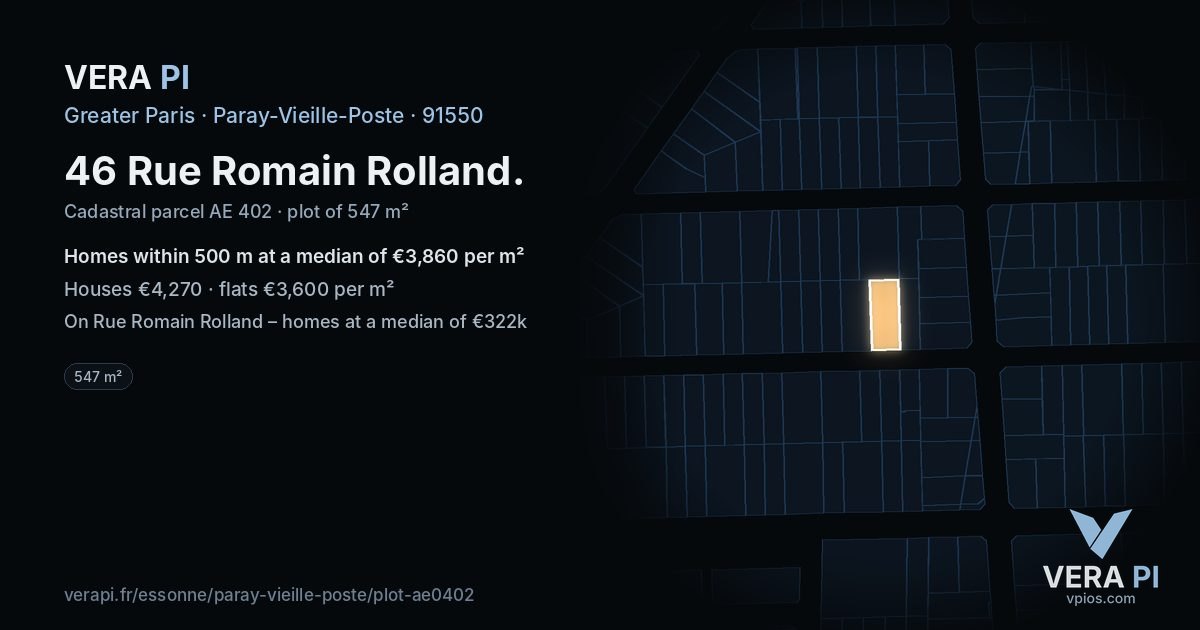 46 Rue Romain Rolland, Paray-Vieille-Poste at night – the plot lit, the parcels around coloured by the prices near them