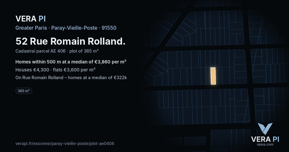 52 Rue Romain Rolland, Paray-Vieille-Poste at night – the plot lit, the parcels around coloured by the prices near them