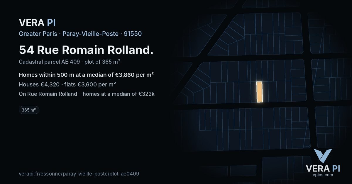 54 Rue Romain Rolland, Paray-Vieille-Poste at night – the plot lit, the parcels around coloured by the prices near them