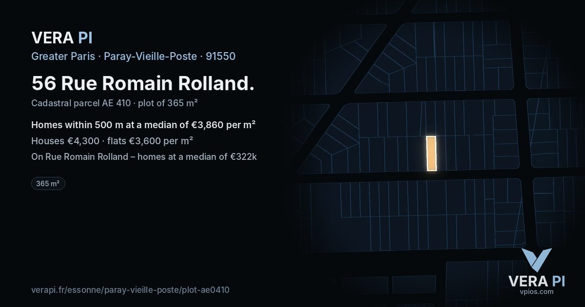 56 Rue Romain Rolland, Paray-Vieille-Poste at night – the plot lit, the parcels around coloured by the prices near them