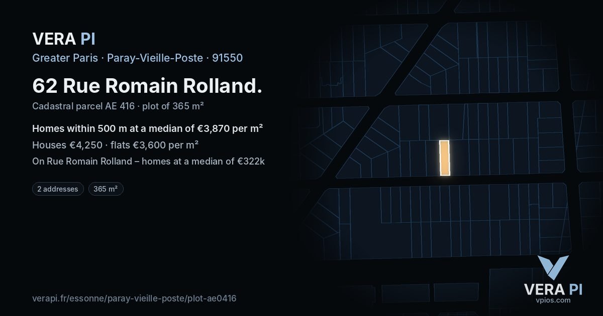 62 Rue Romain Rolland, Paray-Vieille-Poste at night – the plot lit, the parcels around coloured by the prices near them