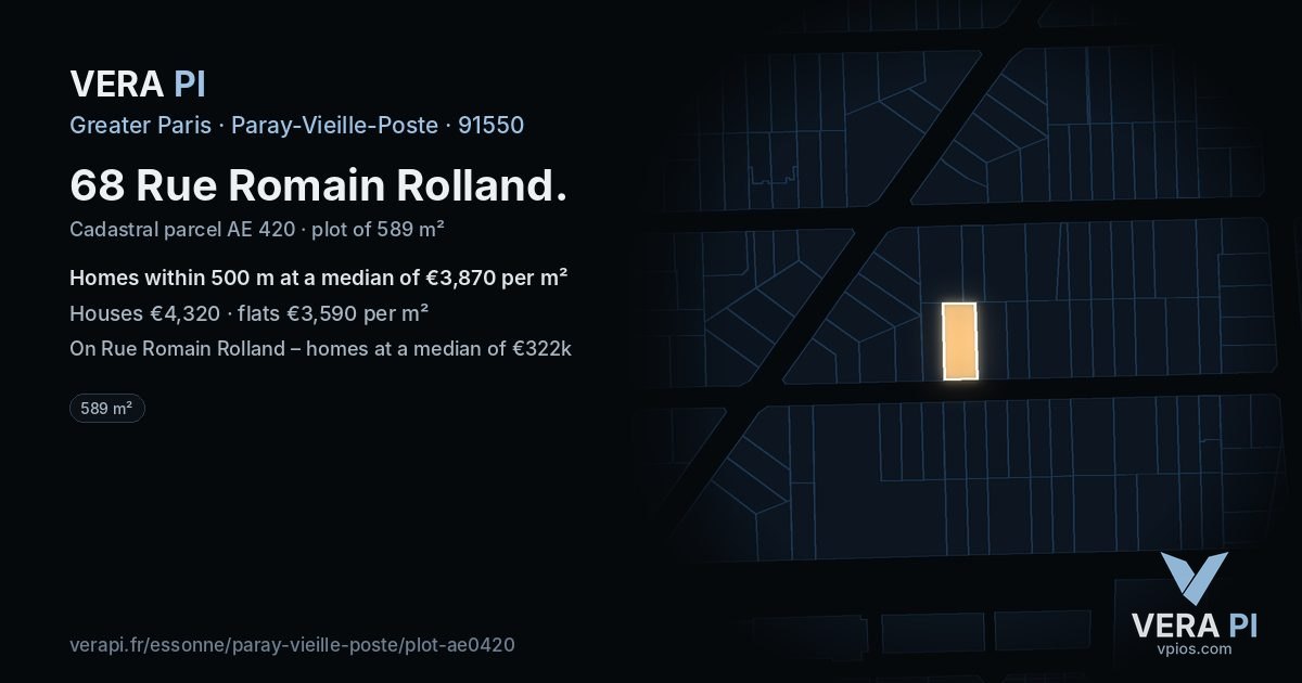 68 Rue Romain Rolland, Paray-Vieille-Poste at night – the plot lit, the parcels around coloured by the prices near them
