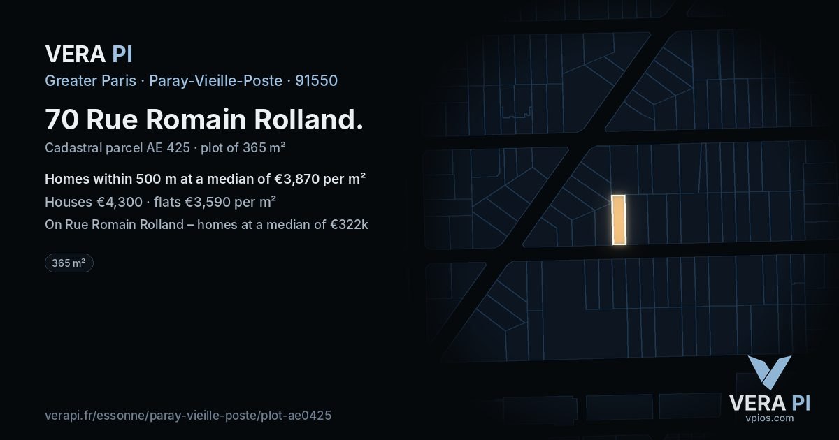 70 Rue Romain Rolland, Paray-Vieille-Poste at night – the plot lit, the parcels around coloured by the prices near them
