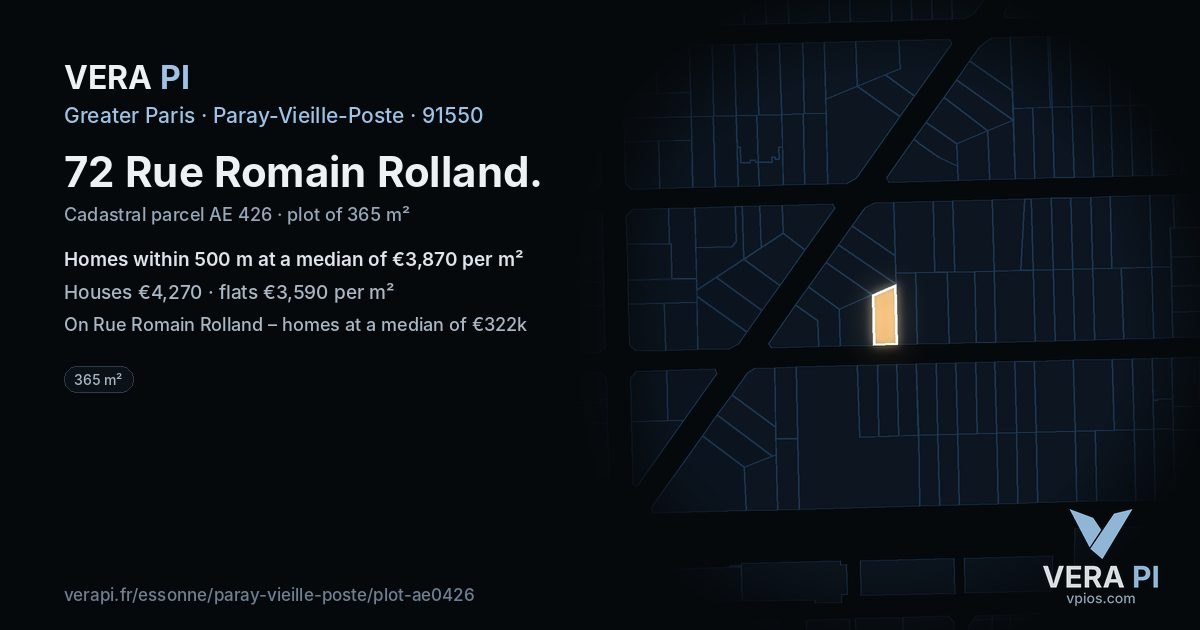 72 Rue Romain Rolland, Paray-Vieille-Poste at night – the plot lit, the parcels around coloured by the prices near them