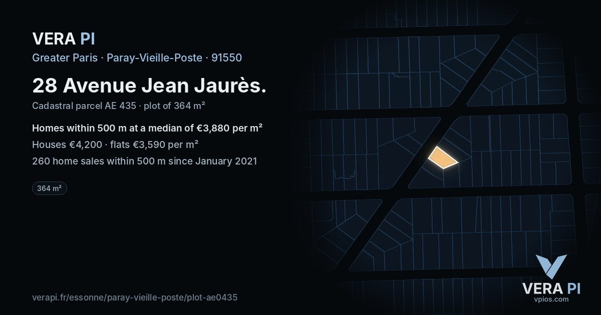 28 Avenue Jean Jaurès, Paray-Vieille-Poste at night – the plot lit, the parcels around coloured by the prices near them