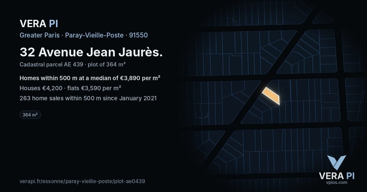 32 Avenue Jean Jaurès, Paray-Vieille-Poste at night – the plot lit, the parcels around coloured by the prices near them