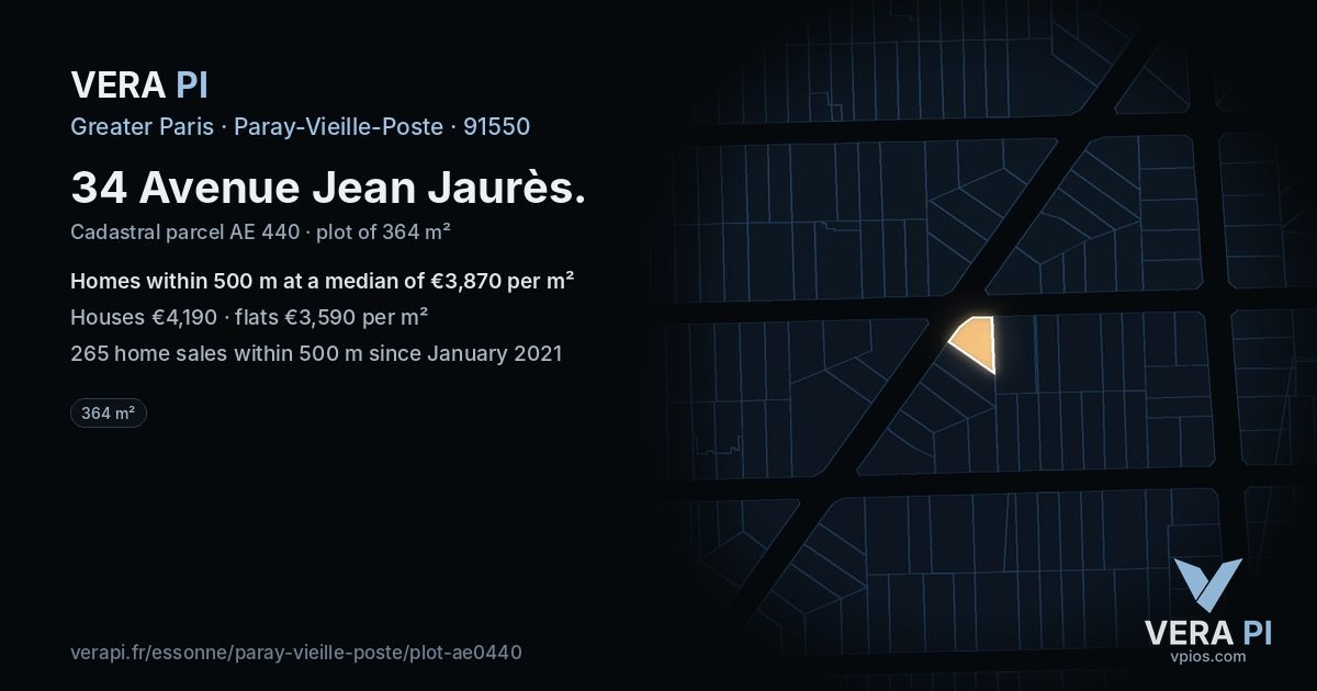 34 Avenue Jean Jaurès, Paray-Vieille-Poste at night – the plot lit, the parcels around coloured by the prices near them