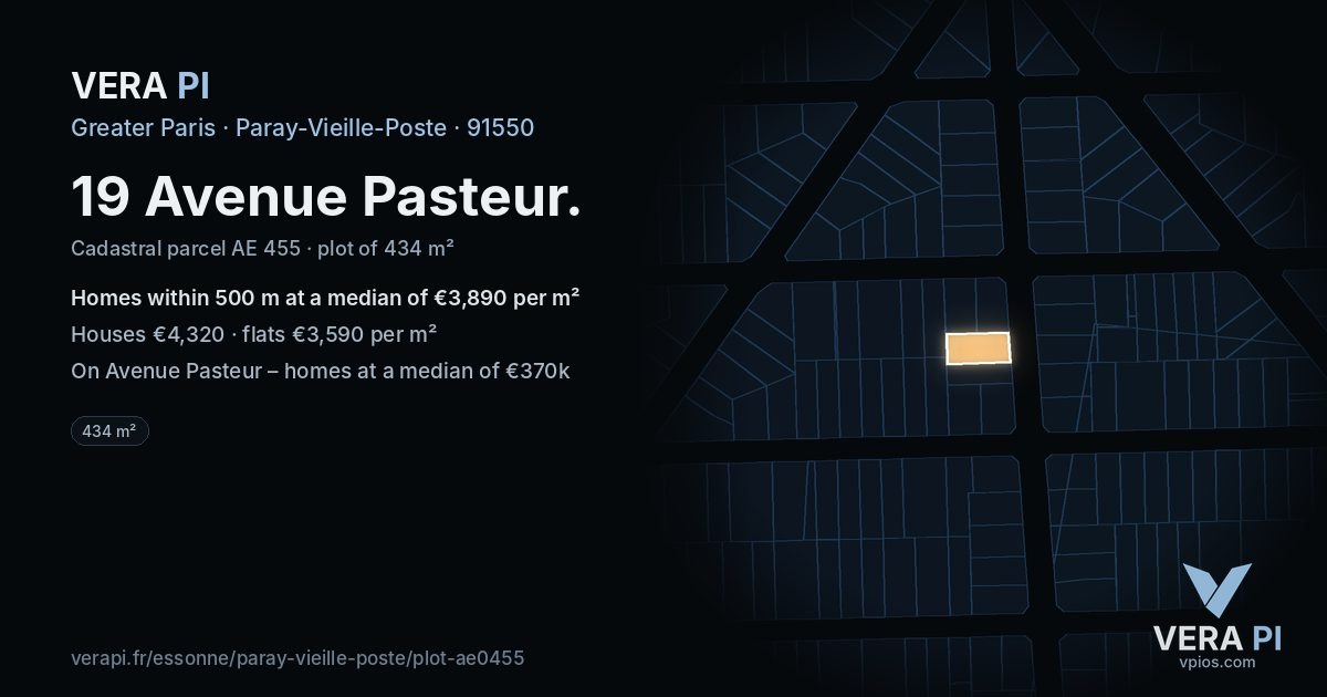 19 Avenue Pasteur, Paray-Vieille-Poste at night – the plot lit, the parcels around coloured by the prices near them