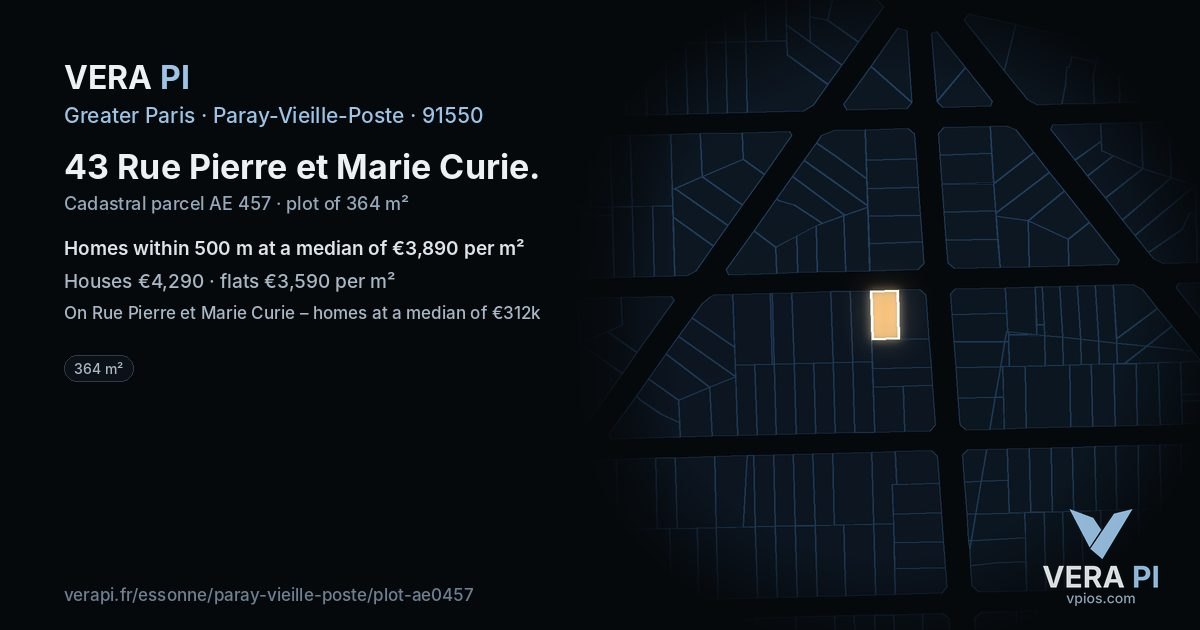 43 Rue Pierre et Marie Curie, Paray-Vieille-Poste at night – the plot lit, the parcels around coloured by the prices near them