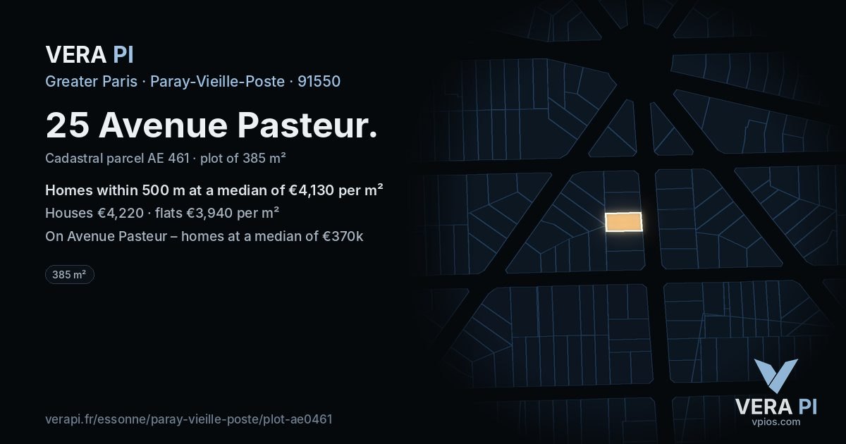 25 Avenue Pasteur, Paray-Vieille-Poste at night – the plot lit, the parcels around coloured by the prices near them