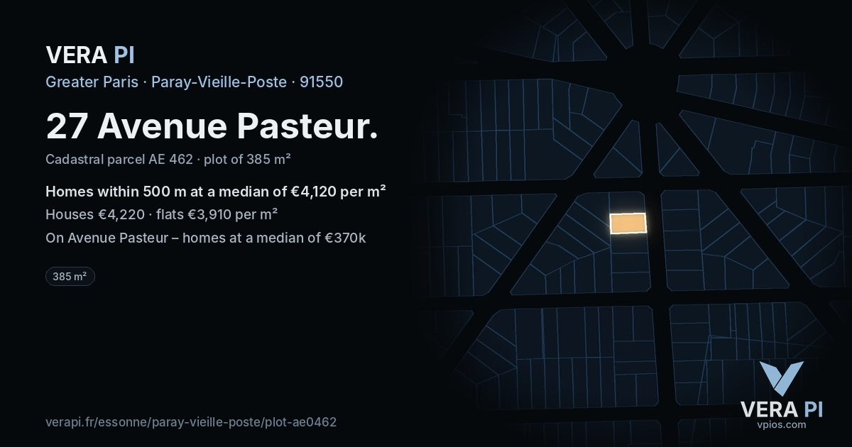 27 Avenue Pasteur, Paray-Vieille-Poste at night – the plot lit, the parcels around coloured by the prices near them