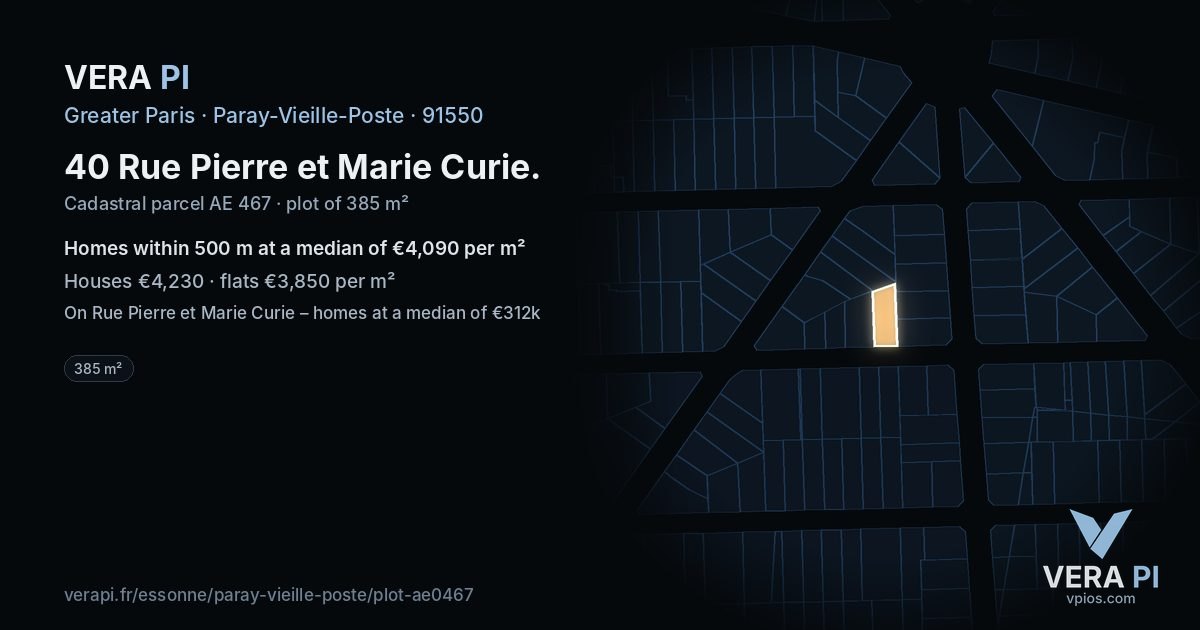 40 Rue Pierre et Marie Curie, Paray-Vieille-Poste at night – the plot lit, the parcels around coloured by the prices near them
