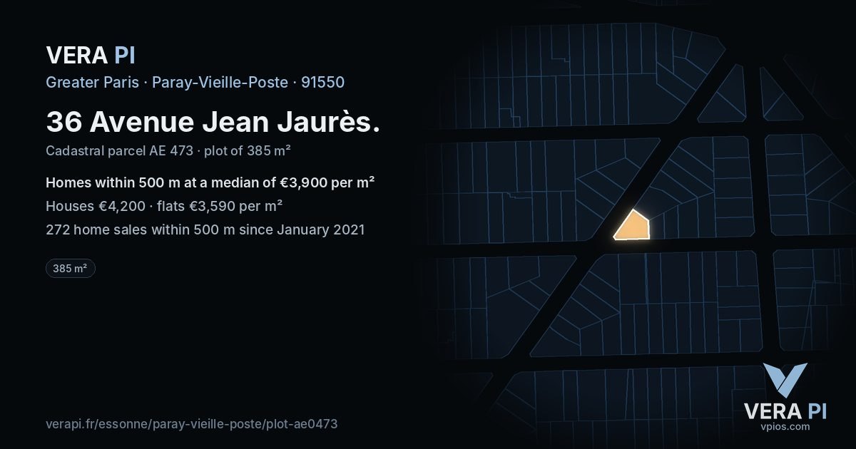 36 Avenue Jean Jaurès, Paray-Vieille-Poste at night – the plot lit, the parcels around coloured by the prices near them
