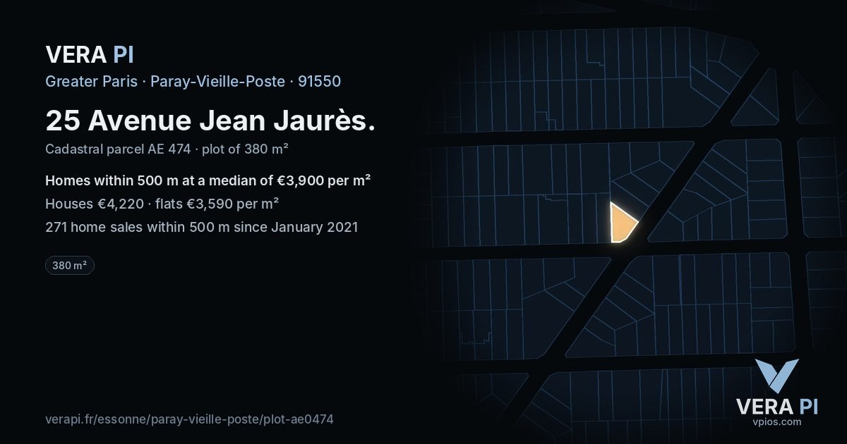 25 Avenue Jean Jaurès, Paray-Vieille-Poste at night – the plot lit, the parcels around coloured by the prices near them