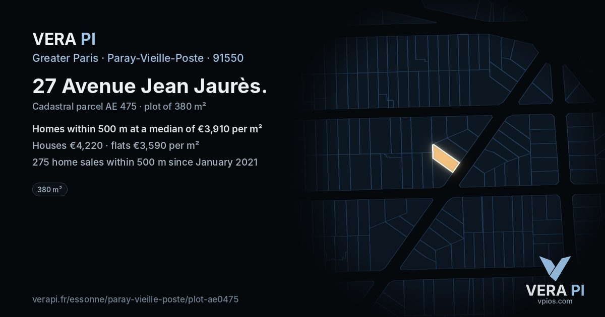 27 Avenue Jean Jaurès, Paray-Vieille-Poste at night – the plot lit, the parcels around coloured by the prices near them