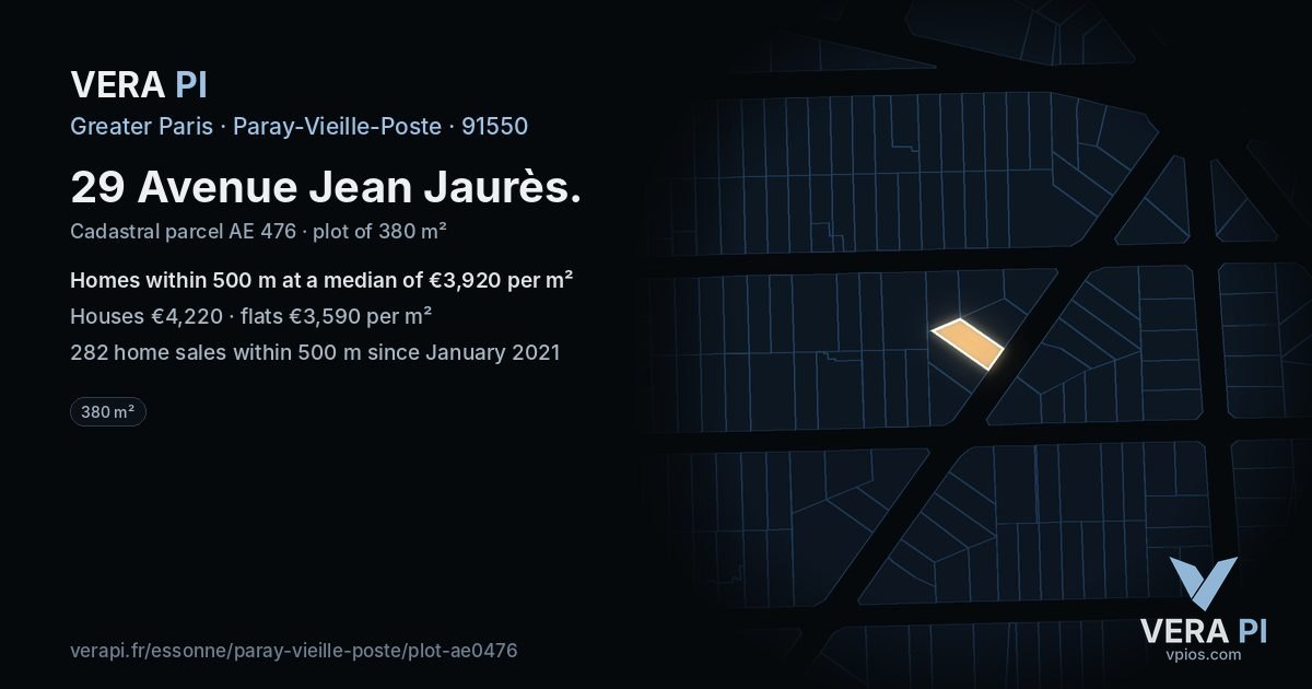 29 Avenue Jean Jaurès, Paray-Vieille-Poste at night – the plot lit, the parcels around coloured by the prices near them