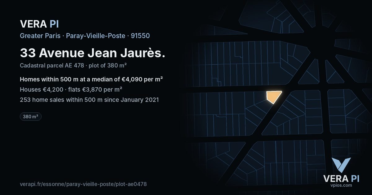 33 Avenue Jean Jaurès, Paray-Vieille-Poste at night – the plot lit, the parcels around coloured by the prices near them