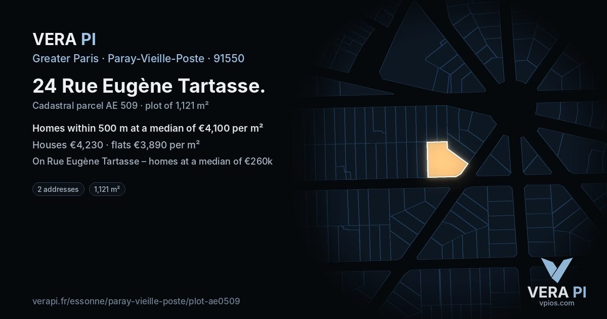 24 Rue Eugène Tartasse, Paray-Vieille-Poste at night – the plot lit, the parcels around coloured by the prices near them