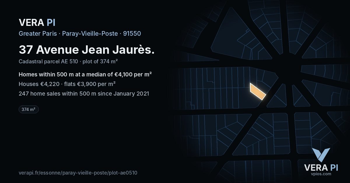 37 Avenue Jean Jaurès, Paray-Vieille-Poste at night – the plot lit, the parcels around coloured by the prices near them