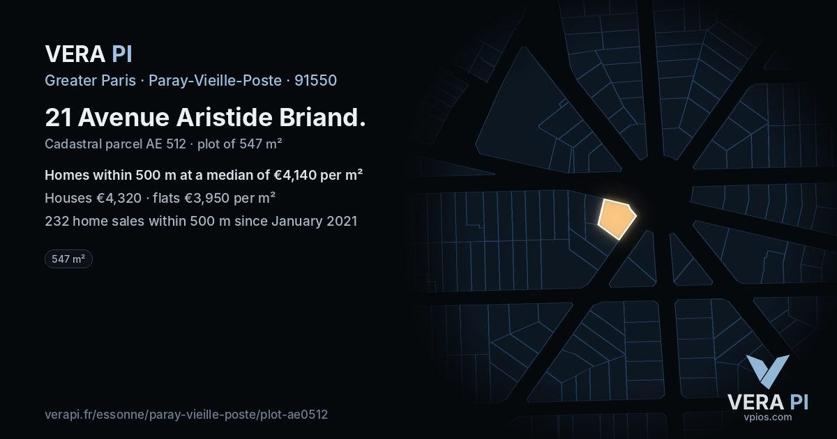 21 Avenue Aristide Briand, Paray-Vieille-Poste at night – the plot lit, the parcels around coloured by the prices near them